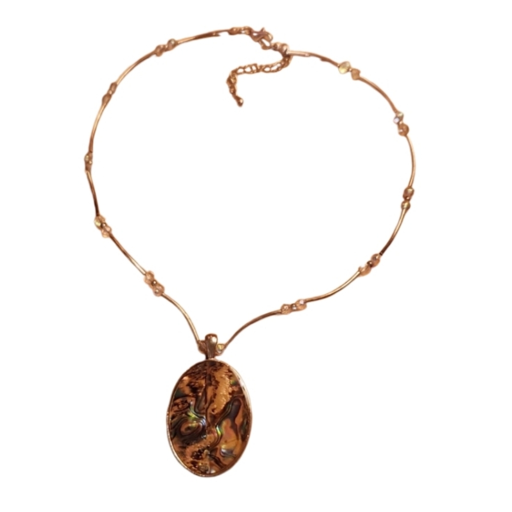Genuine abalone Shell pendant with liquid silver and opalecent beads vin…